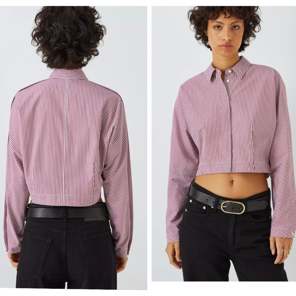 rag & bone striped cropped Morgan cotton poplin button down shirt